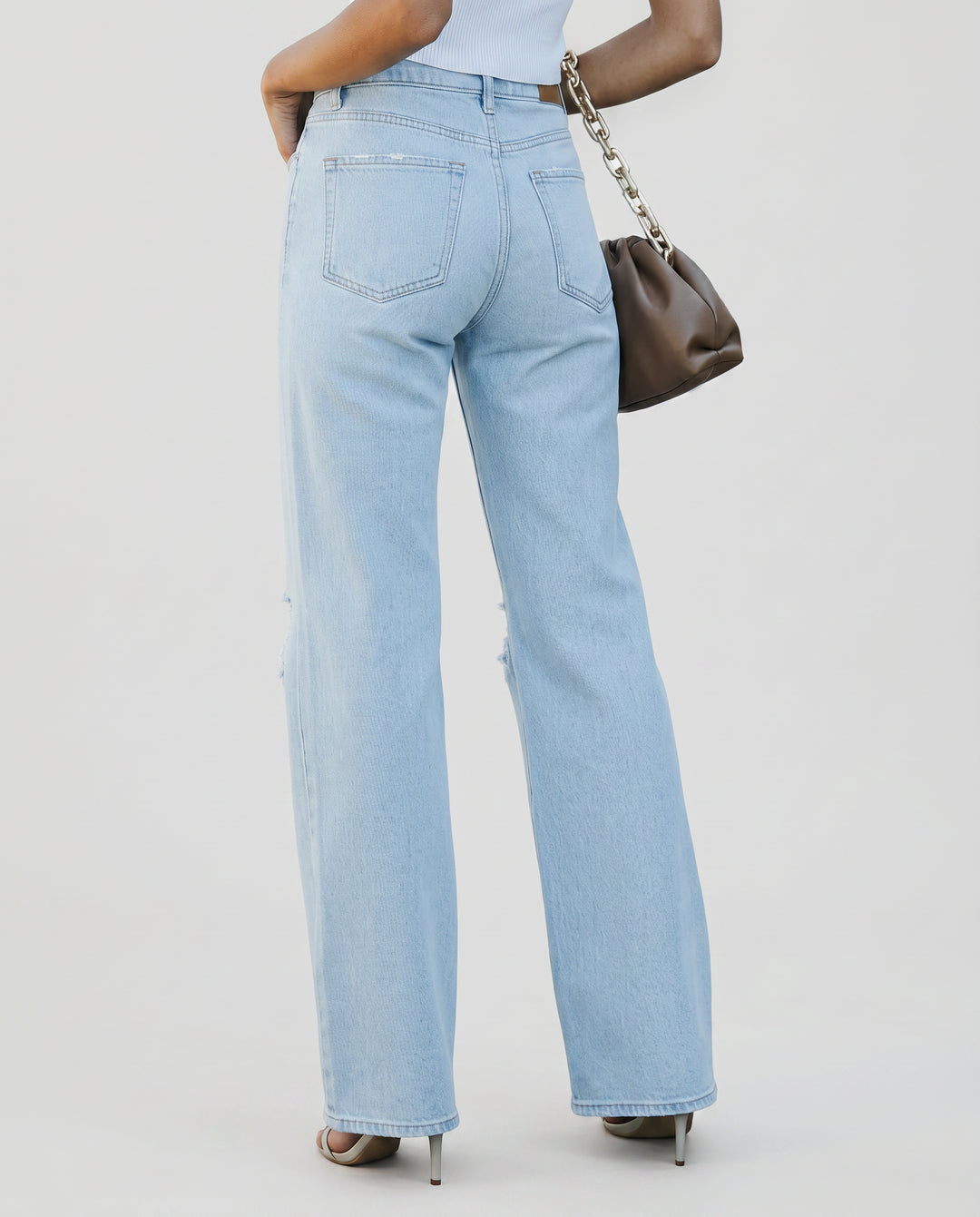 Lyraienne | Women's High-Waist Wide-Leg Jeans with Distressed Knees — 2