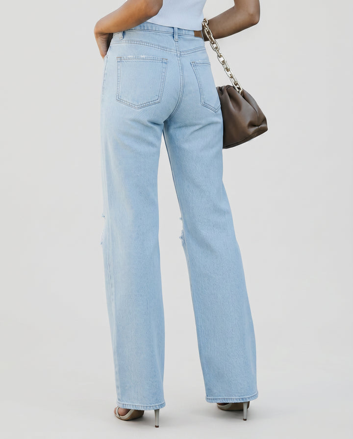 Lyraienne | Women's High-Waist Wide-Leg Jeans with Distressed Knees — 2