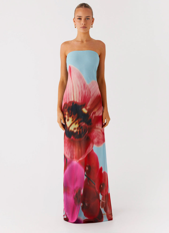 Lyraria | Women's Elegant Maxi Dress - Turquoise Bloom — 1