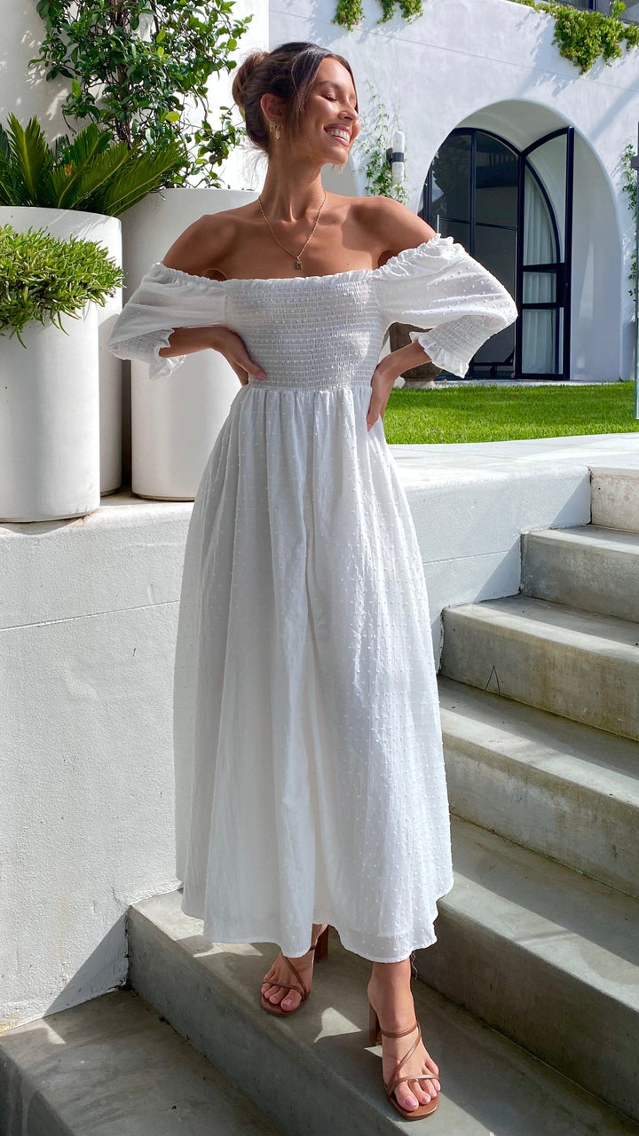 Maebelle | Women's Elegant Midi Dress - White — 2