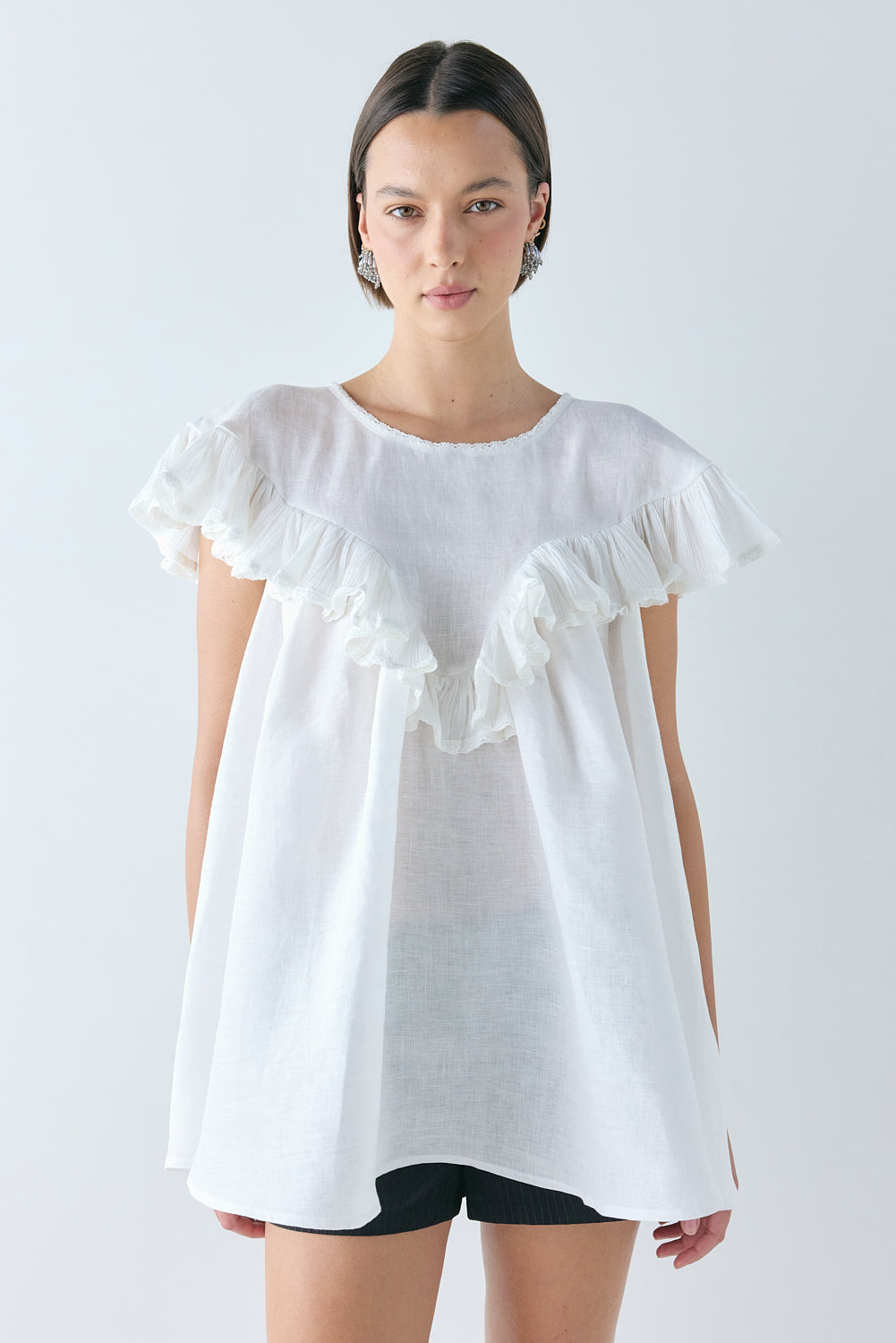 Maedessa | Women's Casual Stretch Linen Tunic White Tops — 1