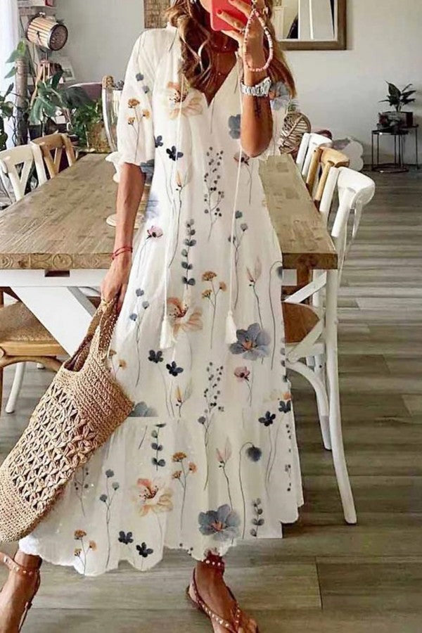 Maephine | Women's Floral Tiered Maxi Dress with Relaxed Fit and Romantic Flowing Silhouette — 1