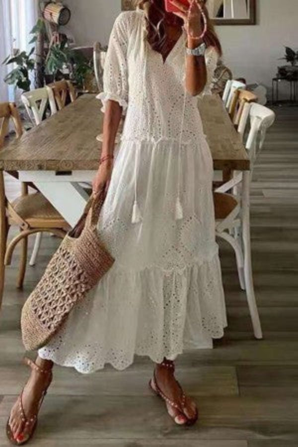 Maephine | Women's Floral Tiered Maxi Dress with Relaxed Fit and Romantic Flowing Silhouette — 2