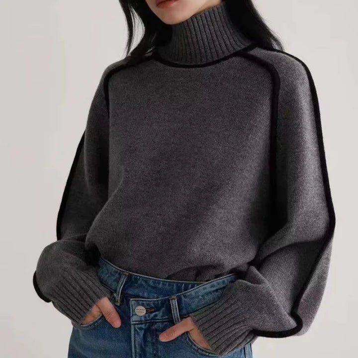 Marcellina | Women's Casual Stretch Anabella Couture Cashmere Turtleneck Tops — Graphite Gray