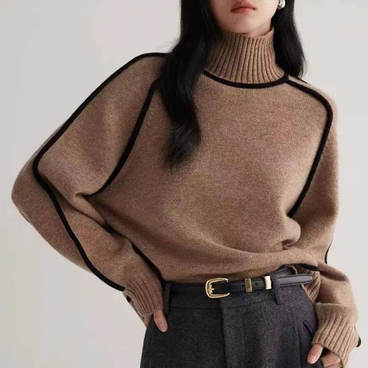 Marcellina | Women's Casual Stretch Anabella Couture Cashmere Turtleneck Tops — Mocha Brown
