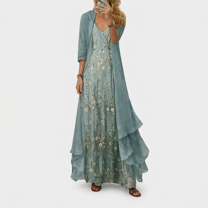 Marenana | Women's Matching Maxi Dress Sage Green Floral Two-Piece Set for — 1