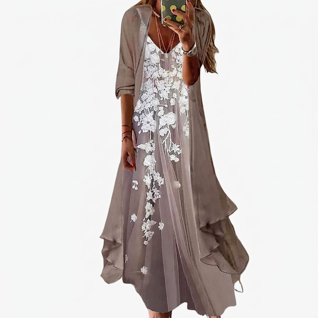 Marenana | Women's Matching Maxi Dress Sage Green Floral Two-Piece Set for — Grey
