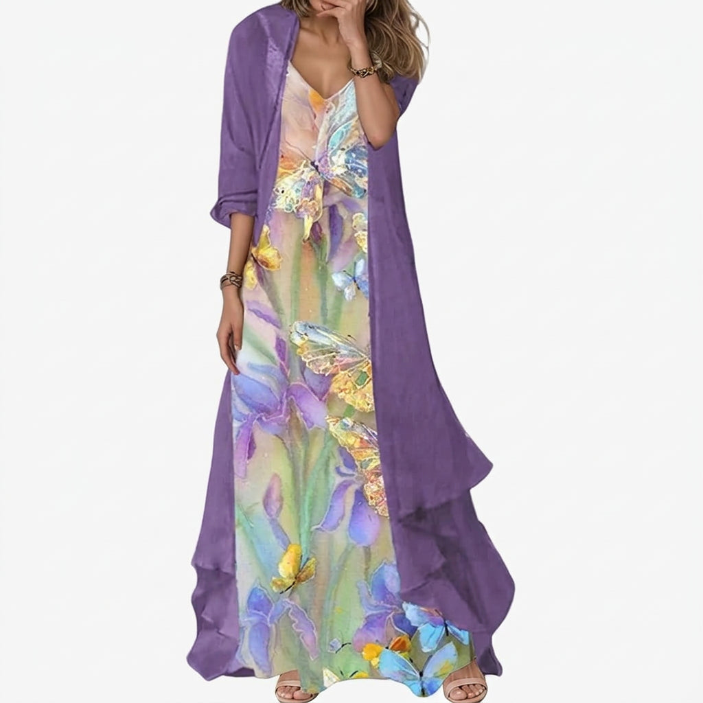Marenana | Women's Matching Maxi Dress Sage Green Floral Two-Piece Set for — Purple