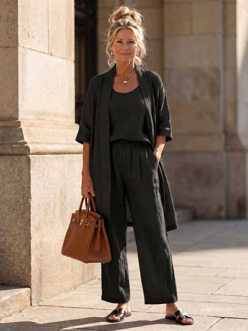 Marenoura | Women's Casual Stretch Relaxed Set — Black