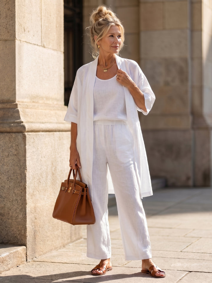Marenoura | Women's Casual Stretch Relaxed Set — White