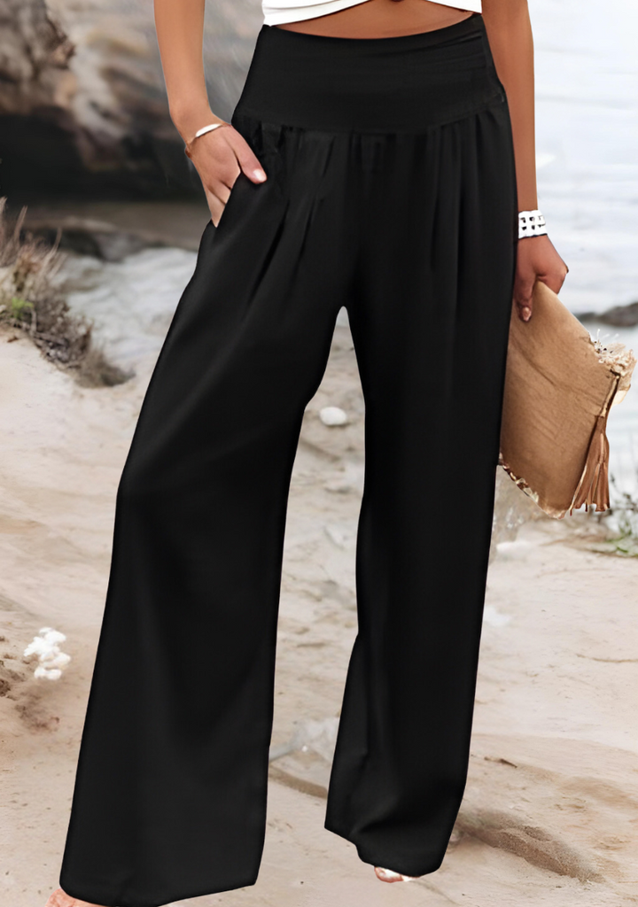 Marenphine | Women's Linen Wide-Leg Pants with Pockets | Flowy Trousers — 2