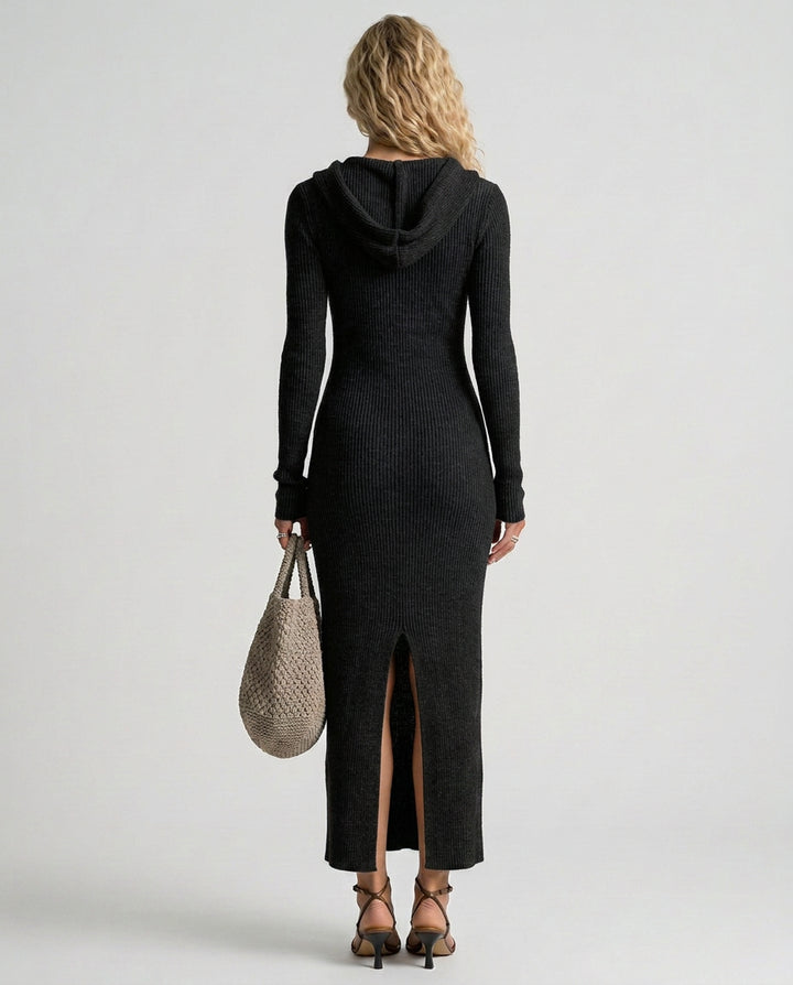 Marigold | Women's Cozy Slim-Fit Knitted Maxi Dress with Hood Sweaters — 2