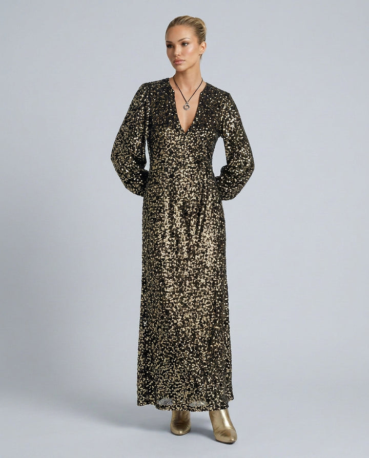 Marisol | Women's Wedding Guest Elegant Sequin Maxi Party Dress with V-Neck Dresses — 1