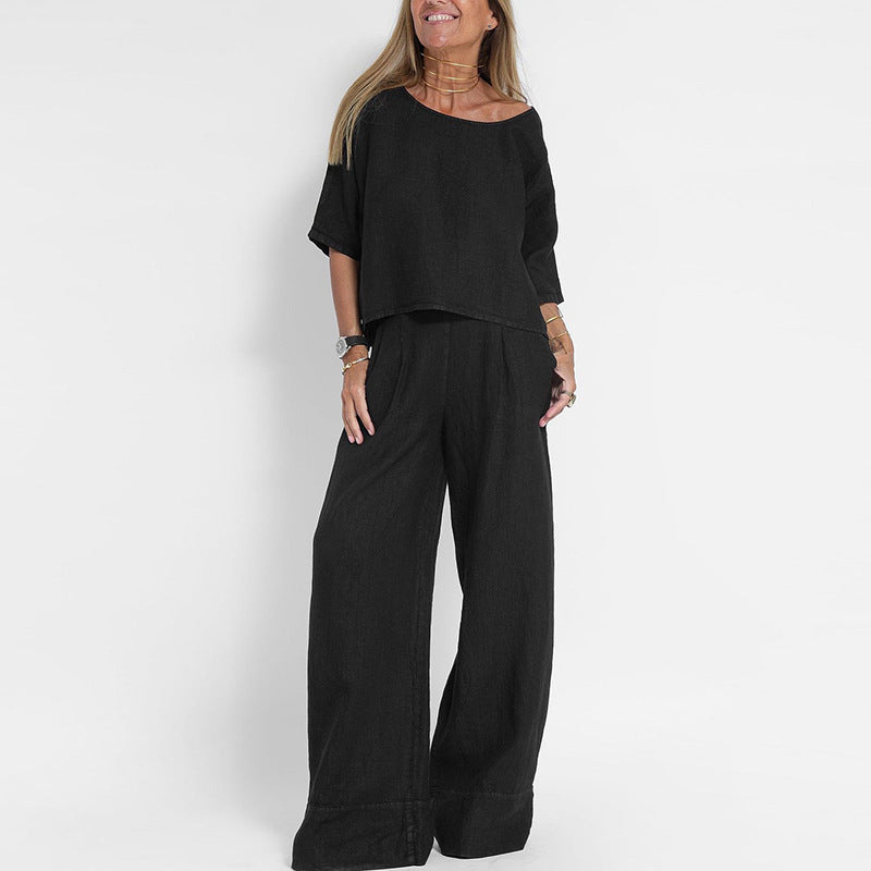Marloienne | Women's Matching Relaxed Fit Two Piece Set — Black