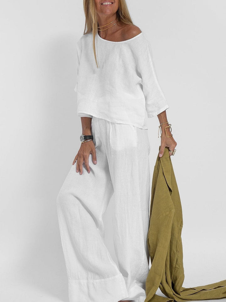 Marloienne | Women's Matching Relaxed Fit Two Piece Set — White