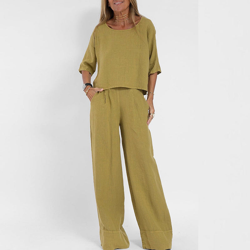 Marloienne | Women's Matching Relaxed Fit Two Piece Set — Yellow