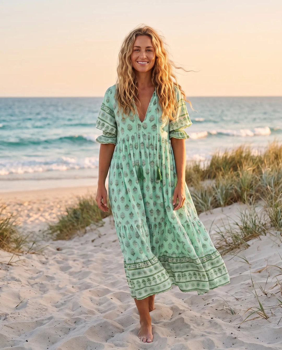 Marloisse | Women's Elegant Floral Maxi Dress — Green