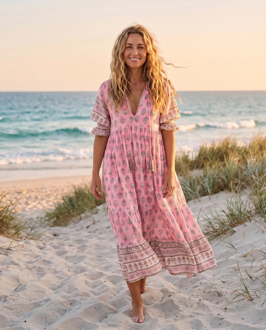 Marloisse | Women's Elegant Floral Maxi Dress — Pink