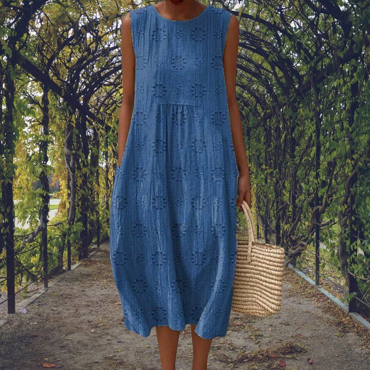 Marlonova | Women's Sleeveless Midi Dress with Relaxed Comfortable Fit — Blue