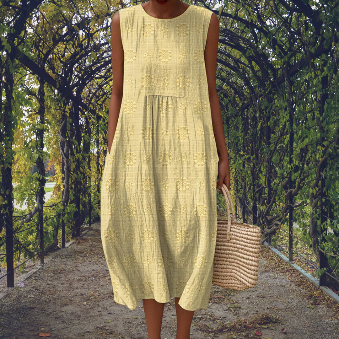 Marlonova | Women's Sleeveless Midi Dress with Relaxed Comfortable Fit — Light Yellow