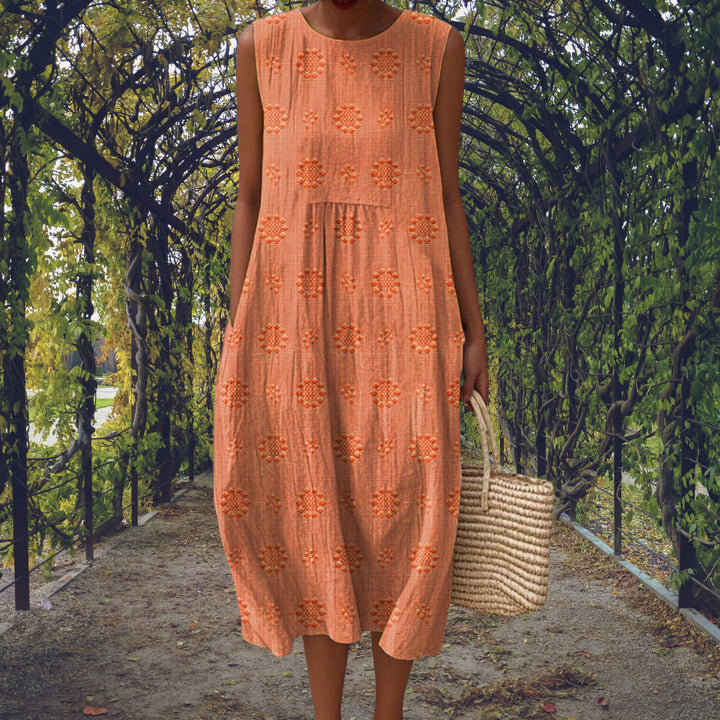 Marlonova | Women's Sleeveless Midi Dress with Relaxed Comfortable Fit — Orange