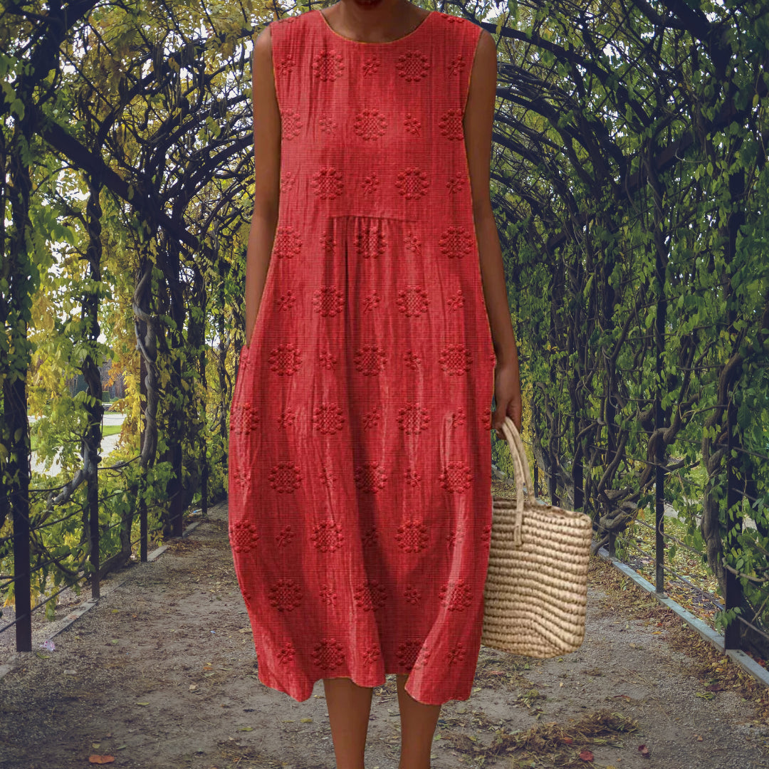 Marlonova | Women's Sleeveless Midi Dress with Relaxed Comfortable Fit — Red