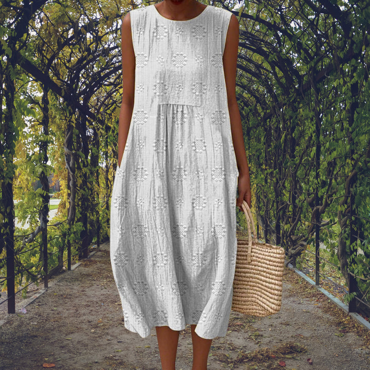 Marlonova | Women's Sleeveless Midi Dress with Relaxed Comfortable Fit — White
