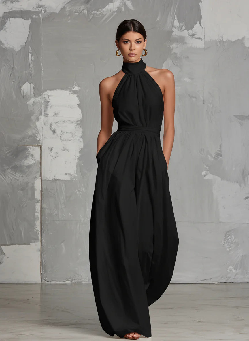 Marlostine | Halter Neck Sleeveless Wide Leg Jumpsuit