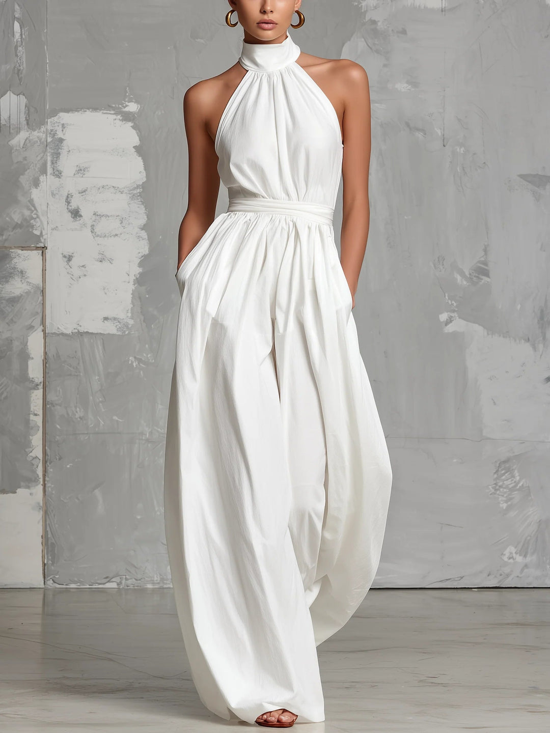 Marlostine | Halter Neck Sleeveless Wide Leg Jumpsuit