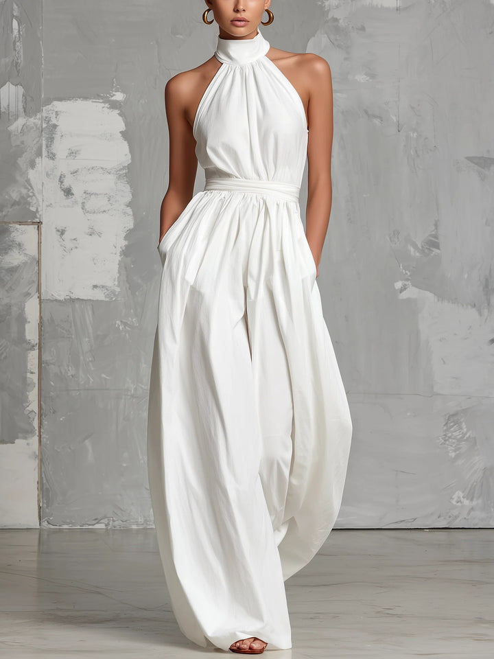 Marlostine | Halter Neck Sleeveless Wide Leg Jumpsuit