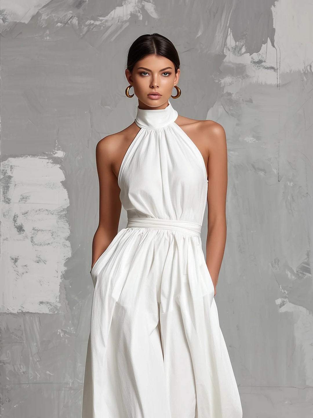 Marlostine | Halter Neck Sleeveless Wide Leg Jumpsuit