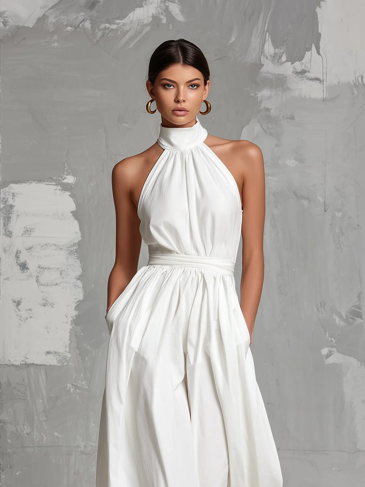 Marlostine | Halter Neck Sleeveless Wide Leg Jumpsuit
