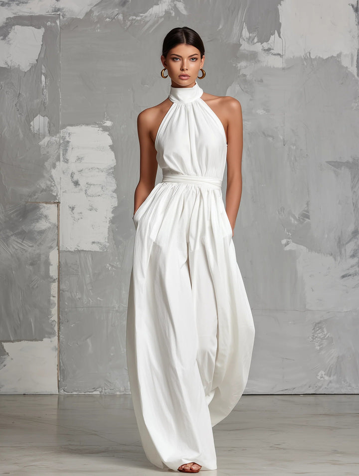 Marlostine | Halter Neck Sleeveless Wide Leg Jumpsuit