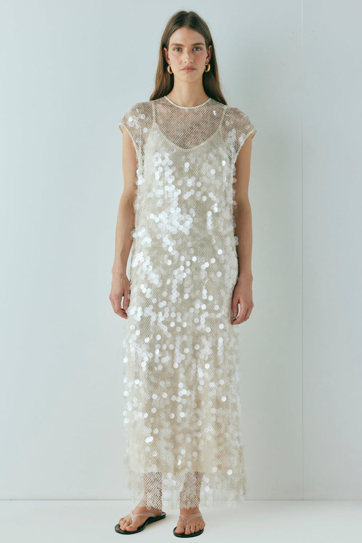Miraanthe | Women's Elegant Sequin Maxi Dress Cream — 2