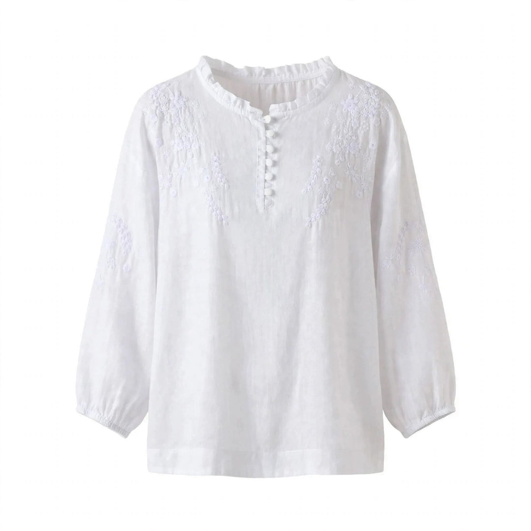Miraisse | Women's Relaxed Casual Floral Embroidered Blouse With Button Front — 2