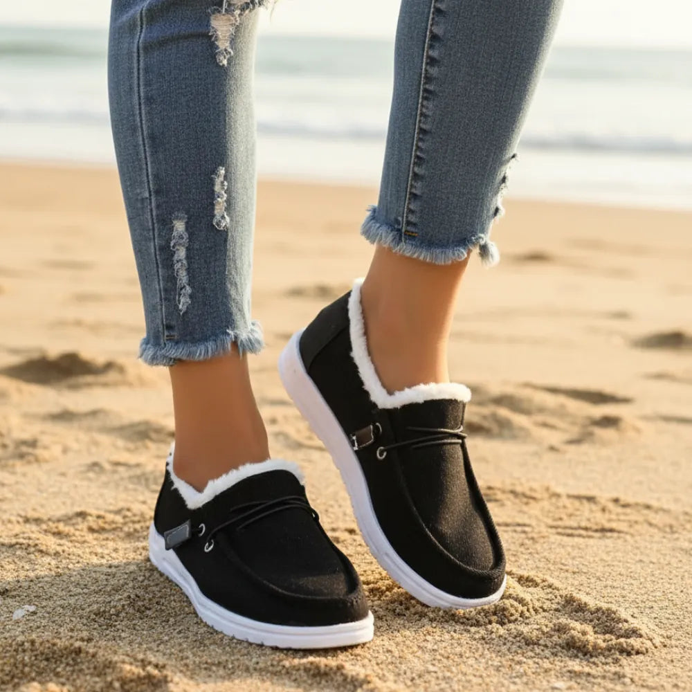 Miraynn | Women's Cushioned Cozy Canvas Slip-On Loafer — Black