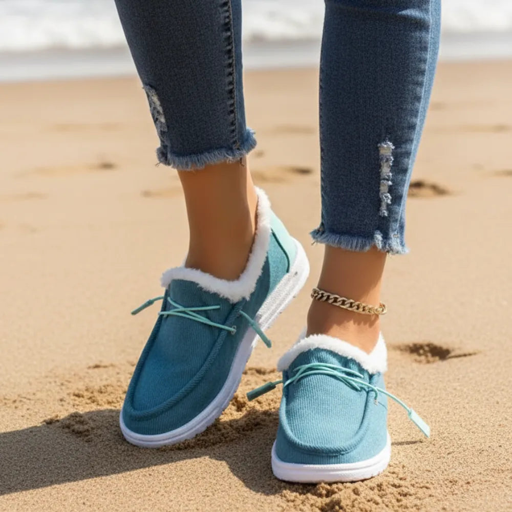 Miraynn | Women's Cushioned Cozy Canvas Slip-On Loafer — Blue