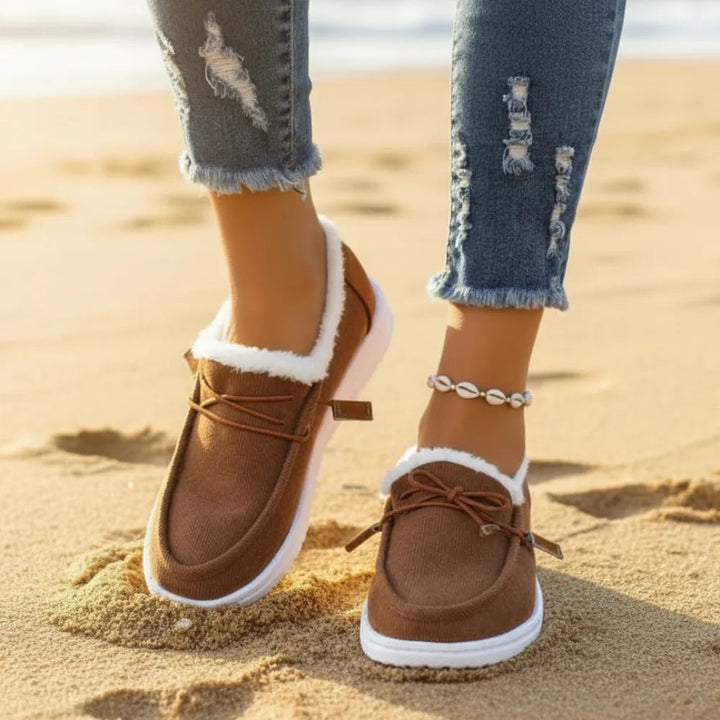 Miraynn | Women's Cushioned Cozy Canvas Slip-On Loafer — Brown