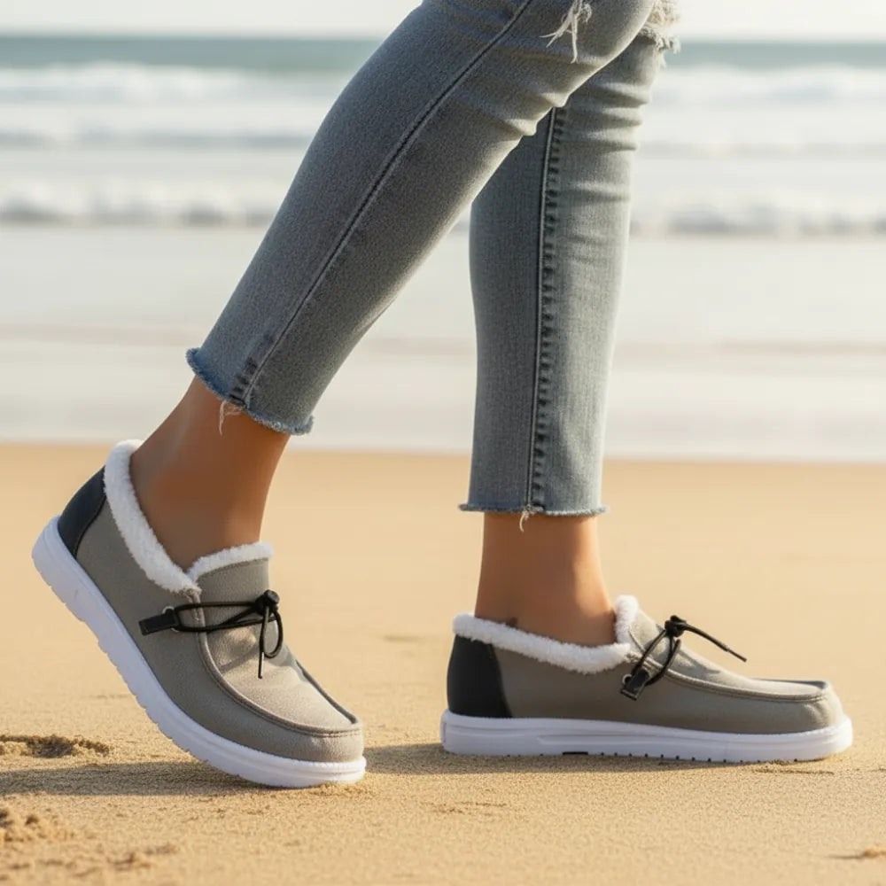 Miraynn | Women's Cushioned Cozy Canvas Slip-On Loafer — Gray