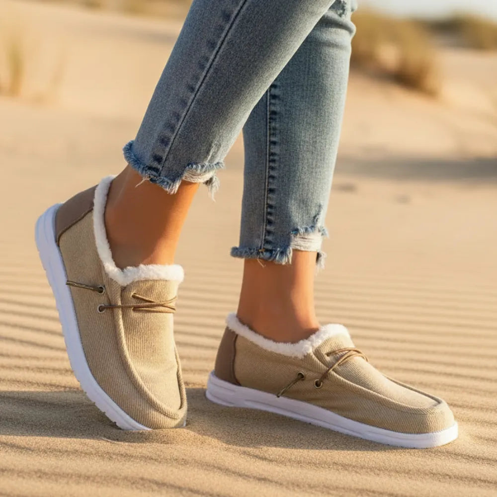Miraynn | Women's Cushioned Cozy Canvas Slip-On Loafer — Khaki