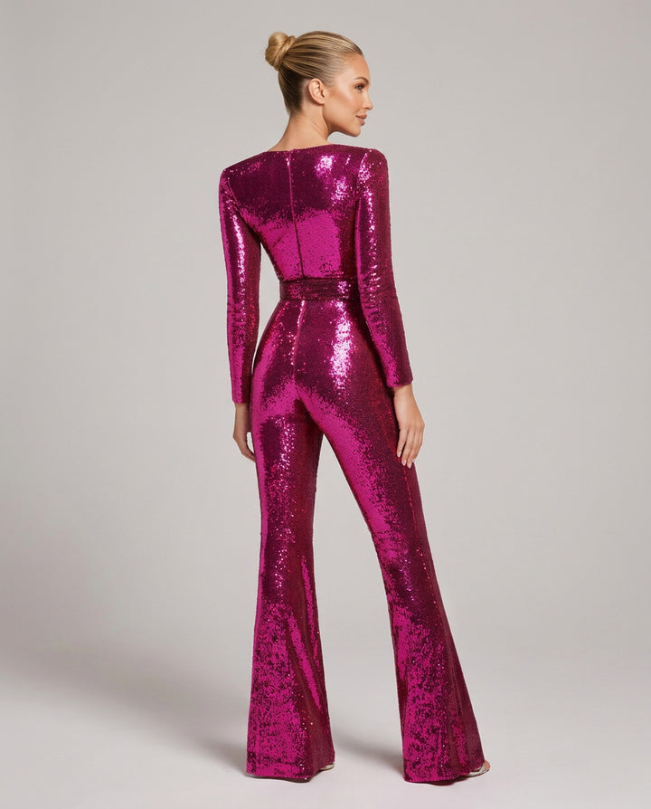 Naima | Women's Wide-Leg Elegant Sequin Jumpsuit with Belted Waist — 2