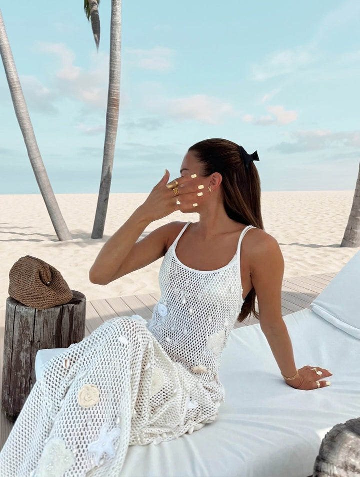 Nerinmira | Women's Elegant Crochet Beach Cover-Up Maxi Dress — 1