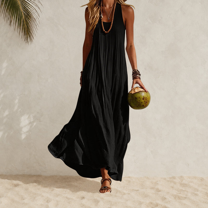 Nerinoura | Women's Elegant Sleeveless Pleated Maxi Dress — Black