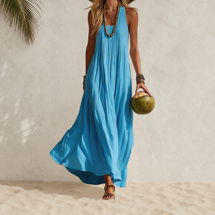 Nerinoura | Women's Elegant Sleeveless Pleated Maxi Dress — Blue