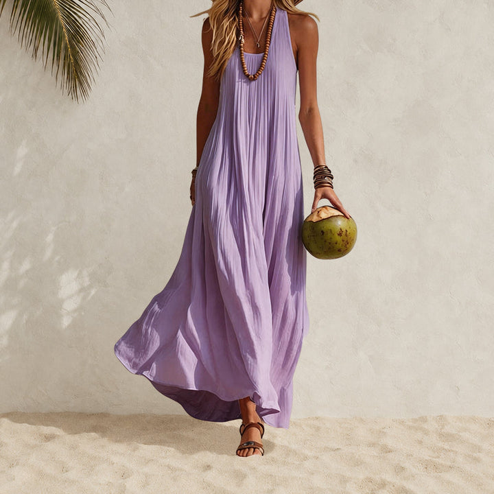 Nerinoura | Women's Elegant Sleeveless Pleated Maxi Dress — Purple