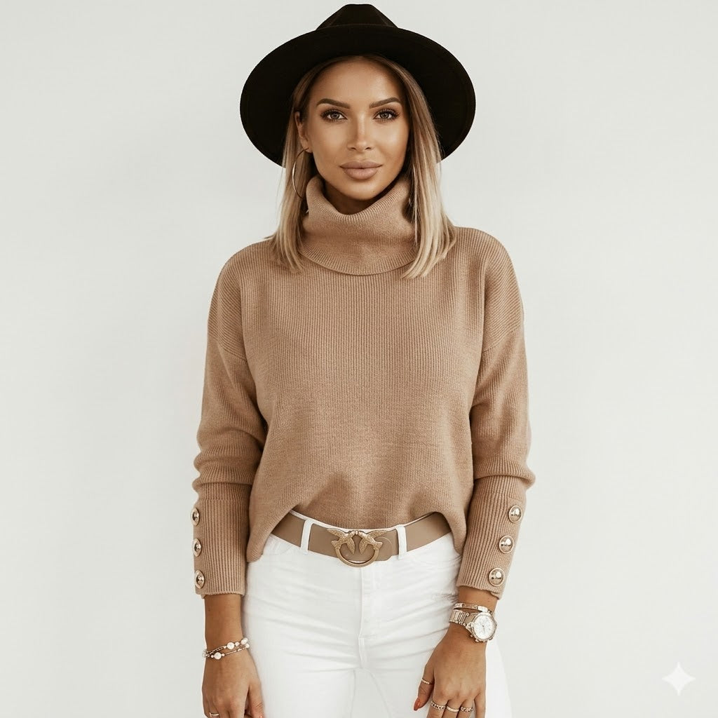 Nicoletta | Women's Cozy Elegant Turtleneck Knit Sweater For — Beige