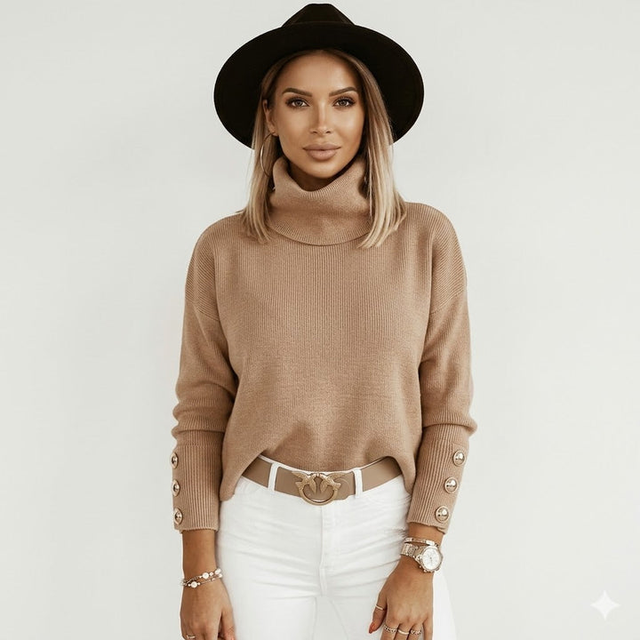 Nicoletta | Women's Cozy Elegant Turtleneck Knit Sweater For — Beige
