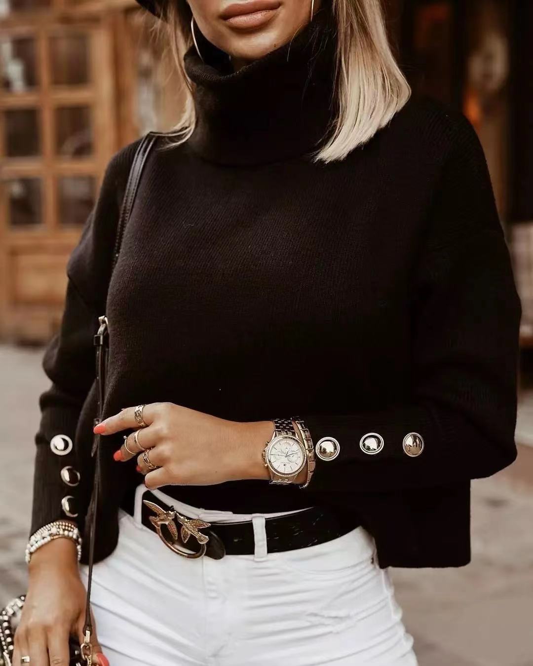 Nicoletta | Women's Cozy Elegant Turtleneck Knit Sweater For — Black