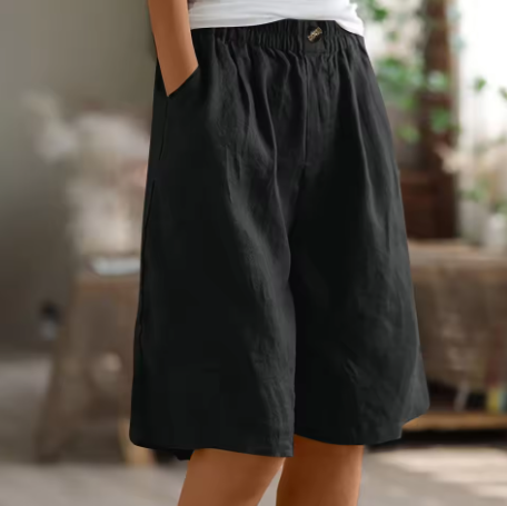 Nora | Women's Denim High-Waist Comfort Knee-Length Waist Shorts for — Black
