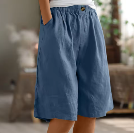 Nora | Women's Denim High-Waist Comfort Knee-Length Waist Shorts for — Blue